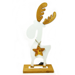 Łoś metalowy na drewnianej podstawie 103 cm biały